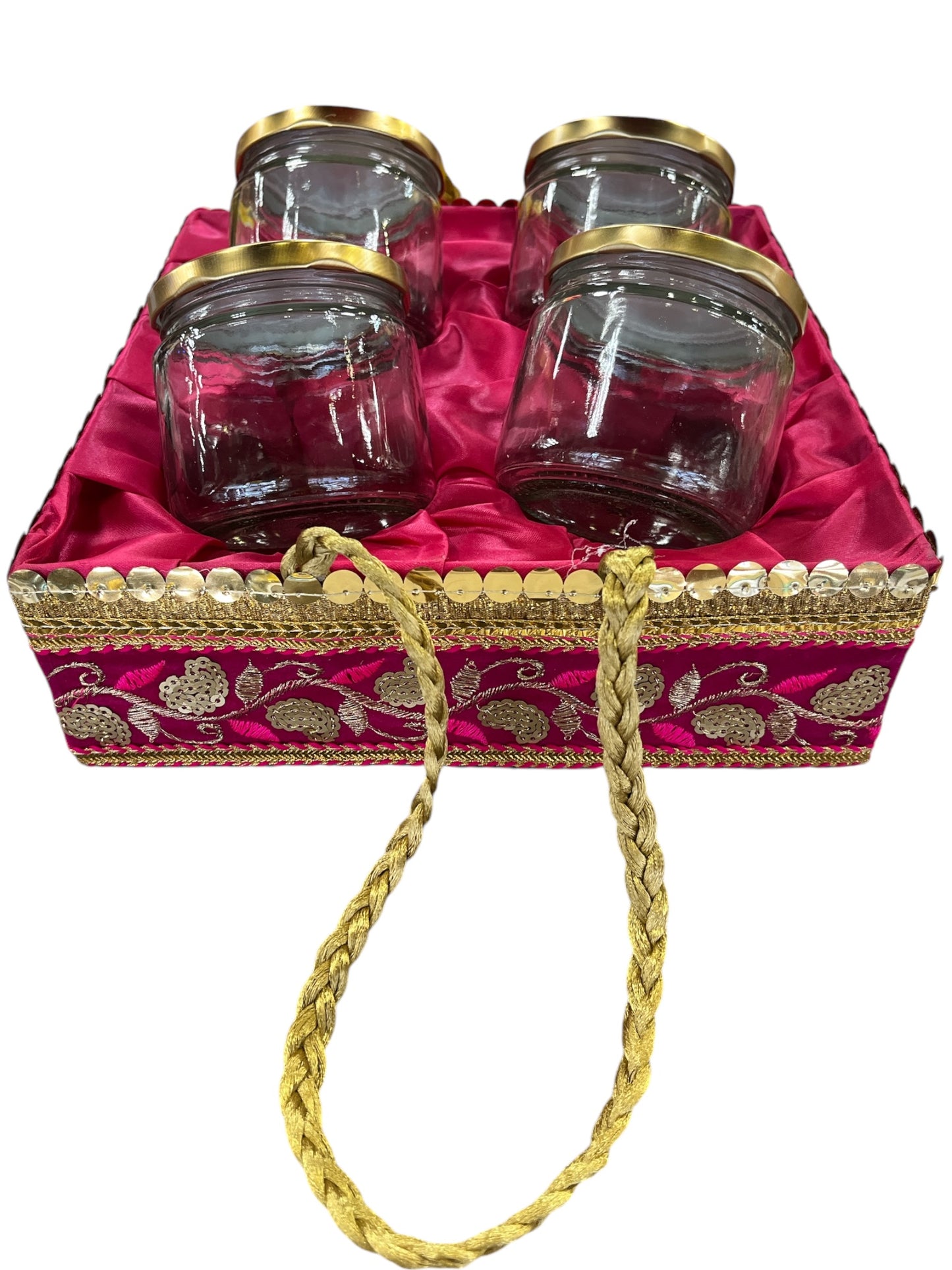 Hot pink Dry Fruit Tray with 4 Glass Jars