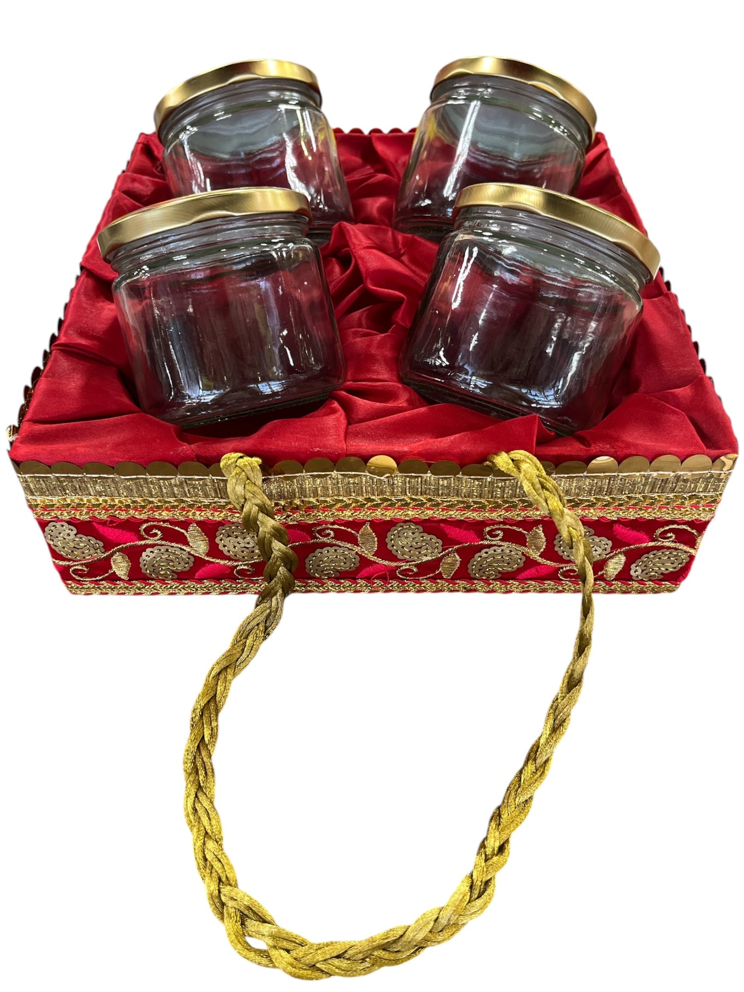 Red Dry Fruit Tray with 4 Glass Jars