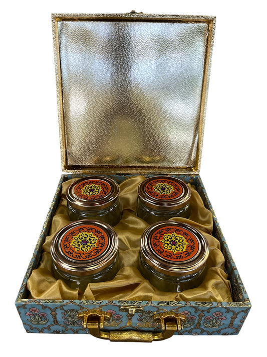 Blue Floral Dry Fruit Tray with 4 Glass Jars