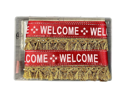 Welcome Ribbon - Red with Gold Trim